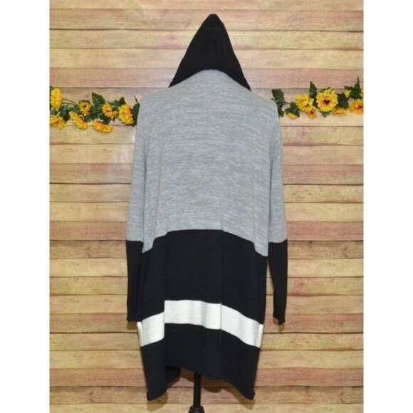 French Dressing Jeans Gray Black Color Block Hooded Long Cardigan Sweater Size L - Picture 9 of 13
